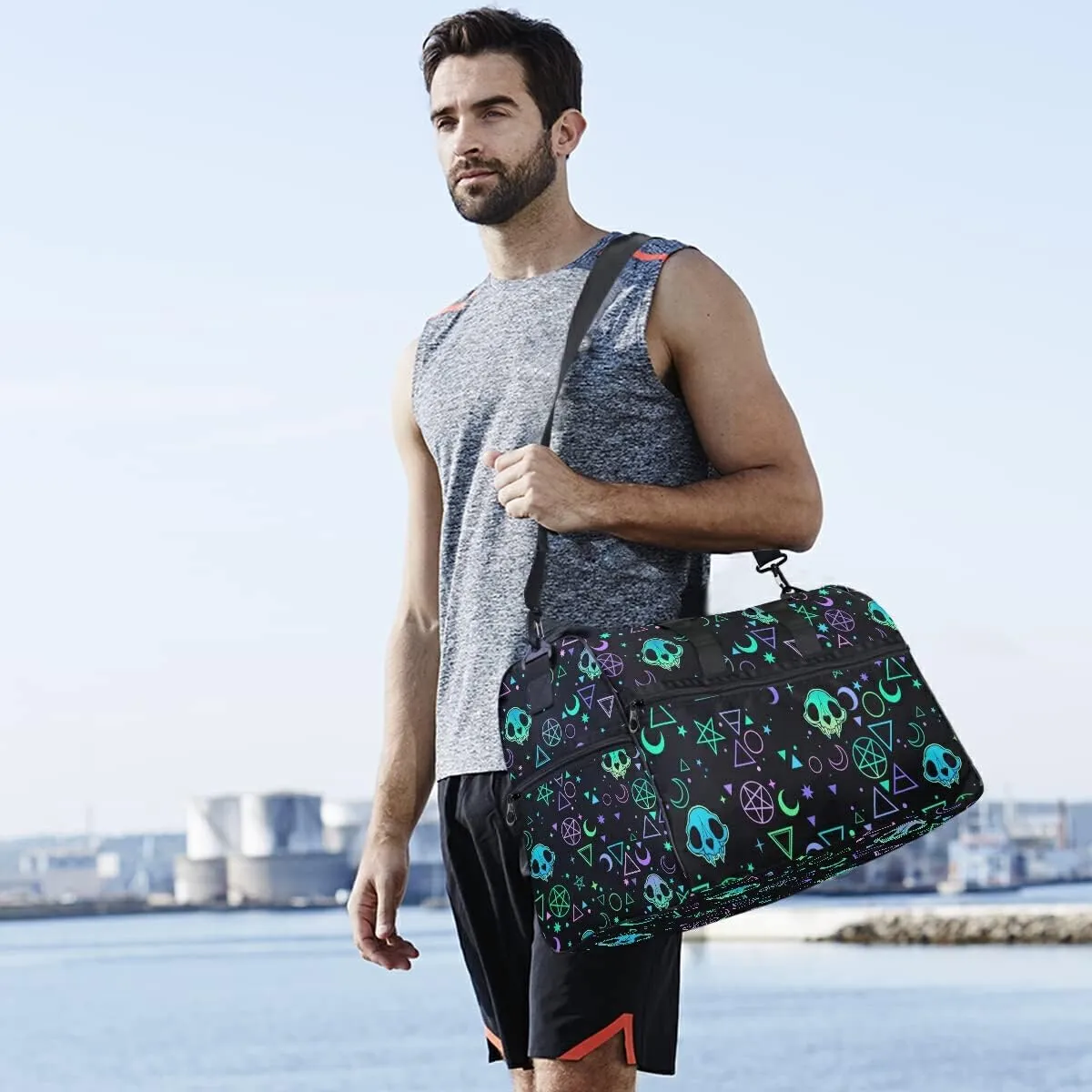 Travel Magic Skulls Sports Gym Bag Travel Luggage Overnight Bags for Men Women Duffel Bags with Adjustable Strap for Traveling