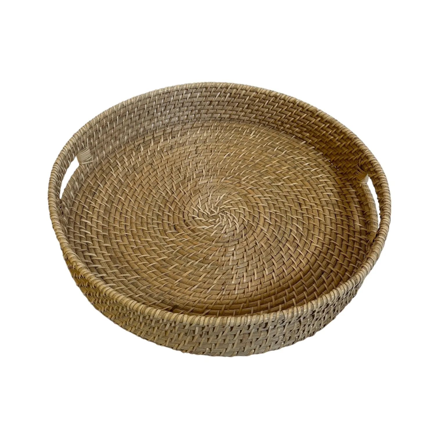 TRAY ROUND RATTAN WITH CUTOUT HANDLES