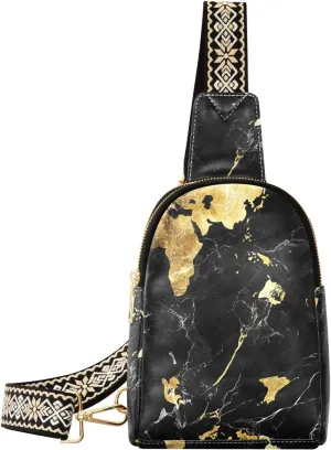 trendy Black Gold Irregular Marble Texture sling bags crossbody multipurpose shoulder bags for women for day pack