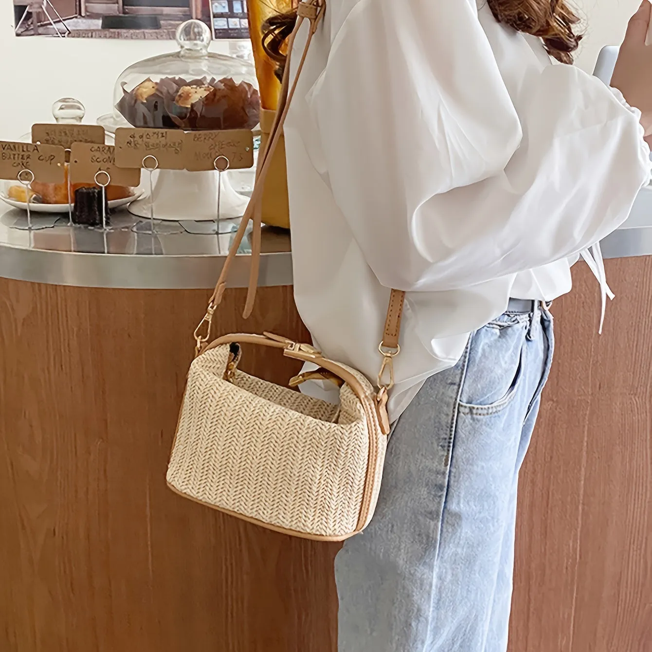 Trendy Rattan Crossbody Beach Bag