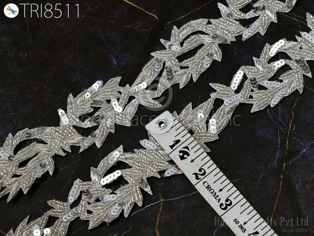 Trim by 3 Yards Handmade Silver Zardozi | Indian Sari Border Wedding Bridal Belt Sash Saree Embroidered Zari Decorative Handcrafted Trimming