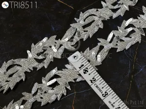 Trim by 3 Yards Handmade Silver Zardozi | Indian Sari Border Wedding Bridal Belt Sash Saree Embroidered Zari Decorative Handcrafted Trimming