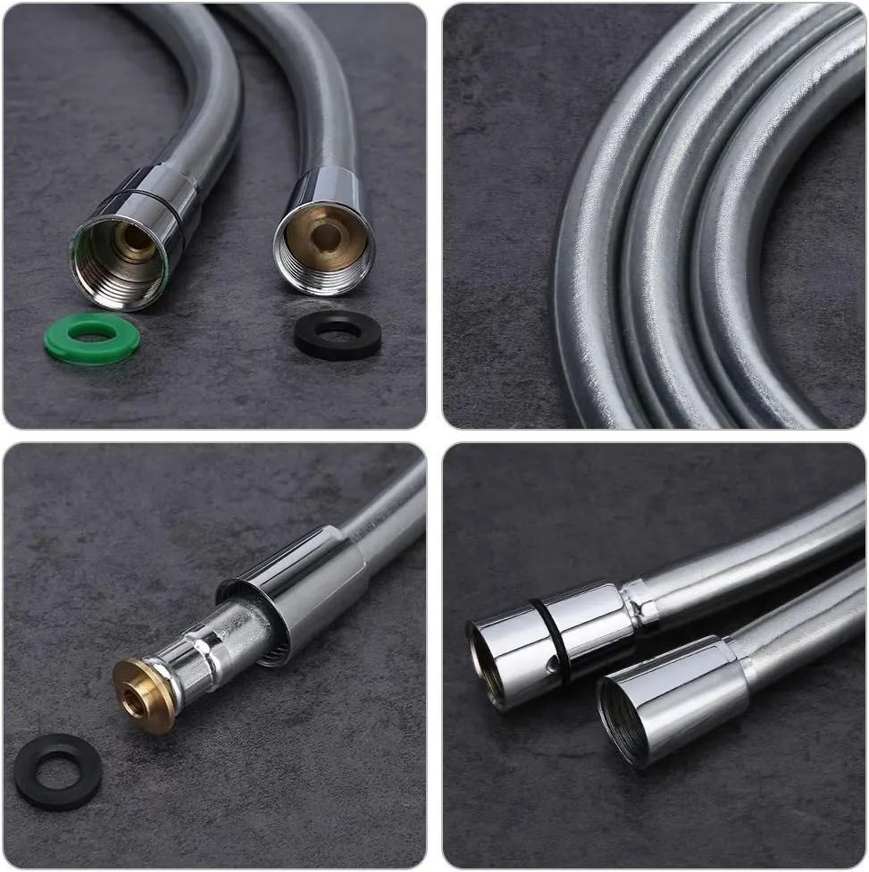 TRIPHIL Kink-free PVC Shower Hoses Replacement 59" Long for Handheld Shower Head Hose Extension Swivel Brass twist-proof Connectors Lightweight Flexible Plastic Tube Mirror Silver 59 Inches