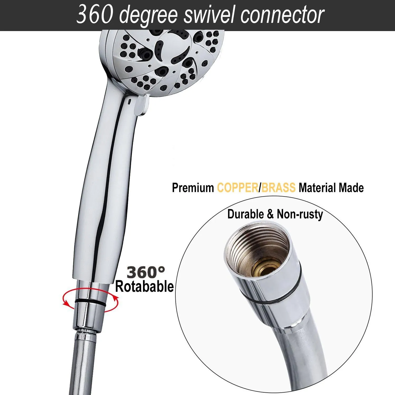TRIPHIL Kink-free PVC Shower Hoses Replacement 59" Long for Handheld Shower Head Hose Extension Swivel Brass twist-proof Connectors Lightweight Flexible Plastic Tube Mirror Silver 59 Inches