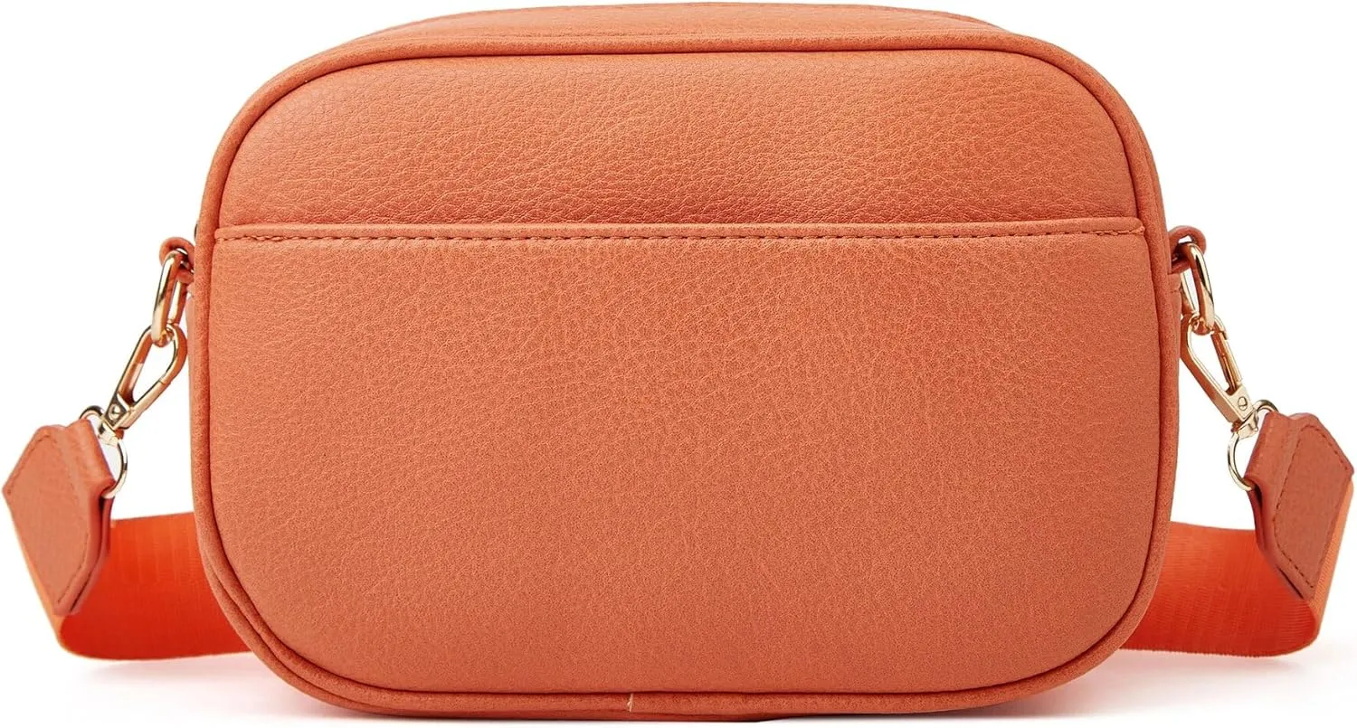 Triple Zip Small Crossbody Bag for Women, Snapshot Camera Side Shoulder Purse Handbag with Wide Strap (26x18x4cm,brown)