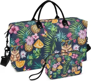 Tropical Pineapples Chipmunks Travel Duffle Bag,Large Weekender Travel Bag for Women Men Waterproof Luggage Bag with Trolley Sleeve,Airplane Travel Essentials for Flying