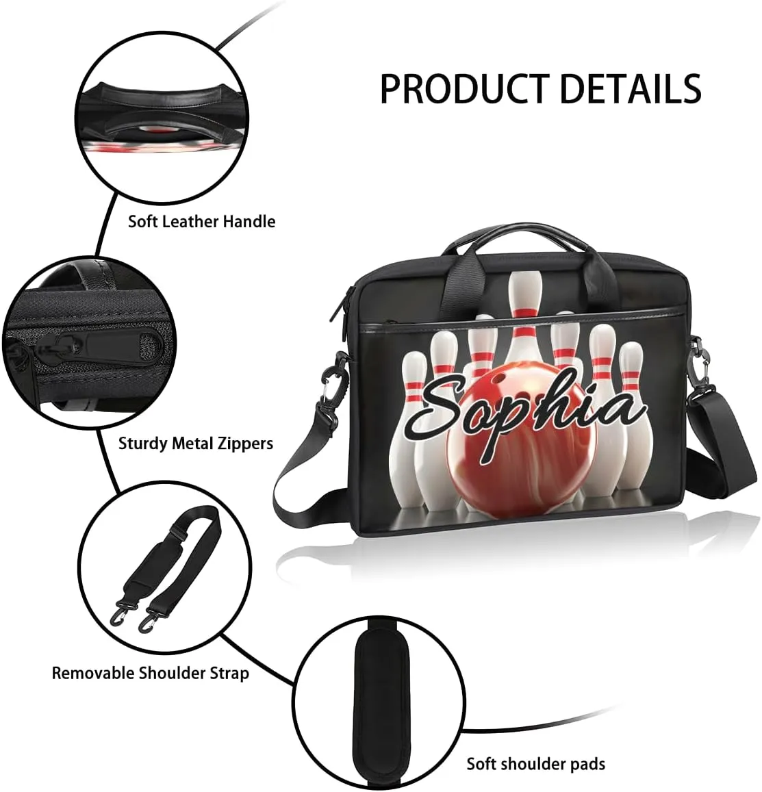TropicalLife Personalized Laptop Bag 15 Inch Custom Sleeve Case with Handle Shoulder Strap Computer Messenger Bag