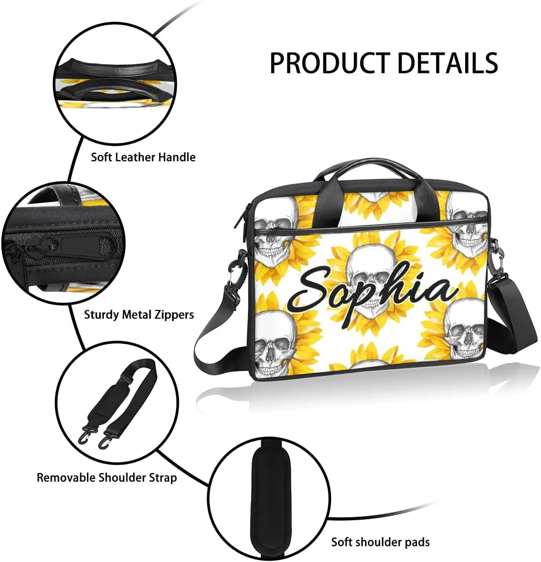 TropicalLife Personalized Laptop Bag 15 Inch Custom Sleeve Case with Handle Shoulder Strap Computer Messenger Bag