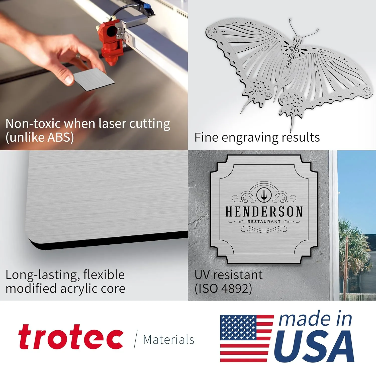 Trotec | Metallic Looking Acrylic Sheet | 12"x12"x1/16, 8 Pcs | Brushed Aluminum/Black | Metallic Finish - Scratch Resistant for Laser Engraving & Cutting,Printing,Glowforge,Name Plate | USA Made