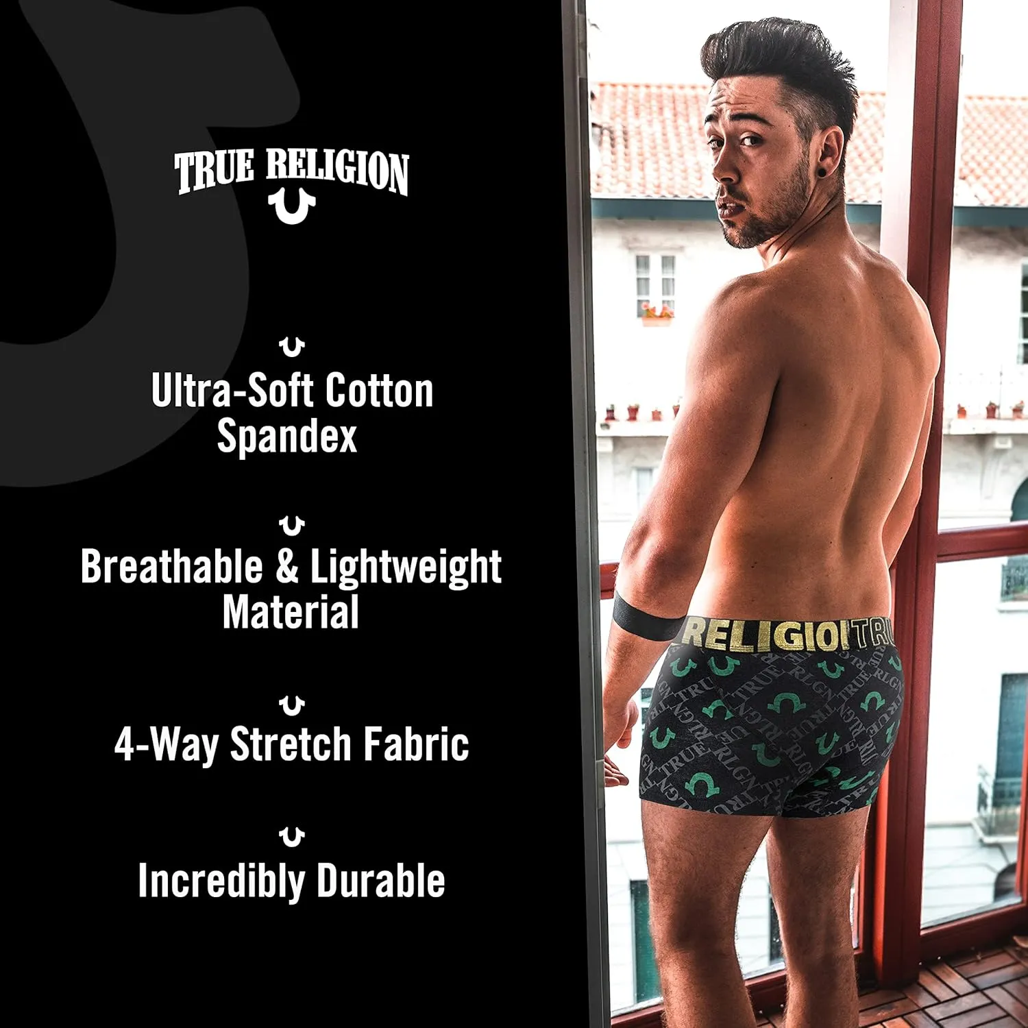 True Religion Mens Boxer Briefs Cotton Stretch Underwear for Men Pack of 6