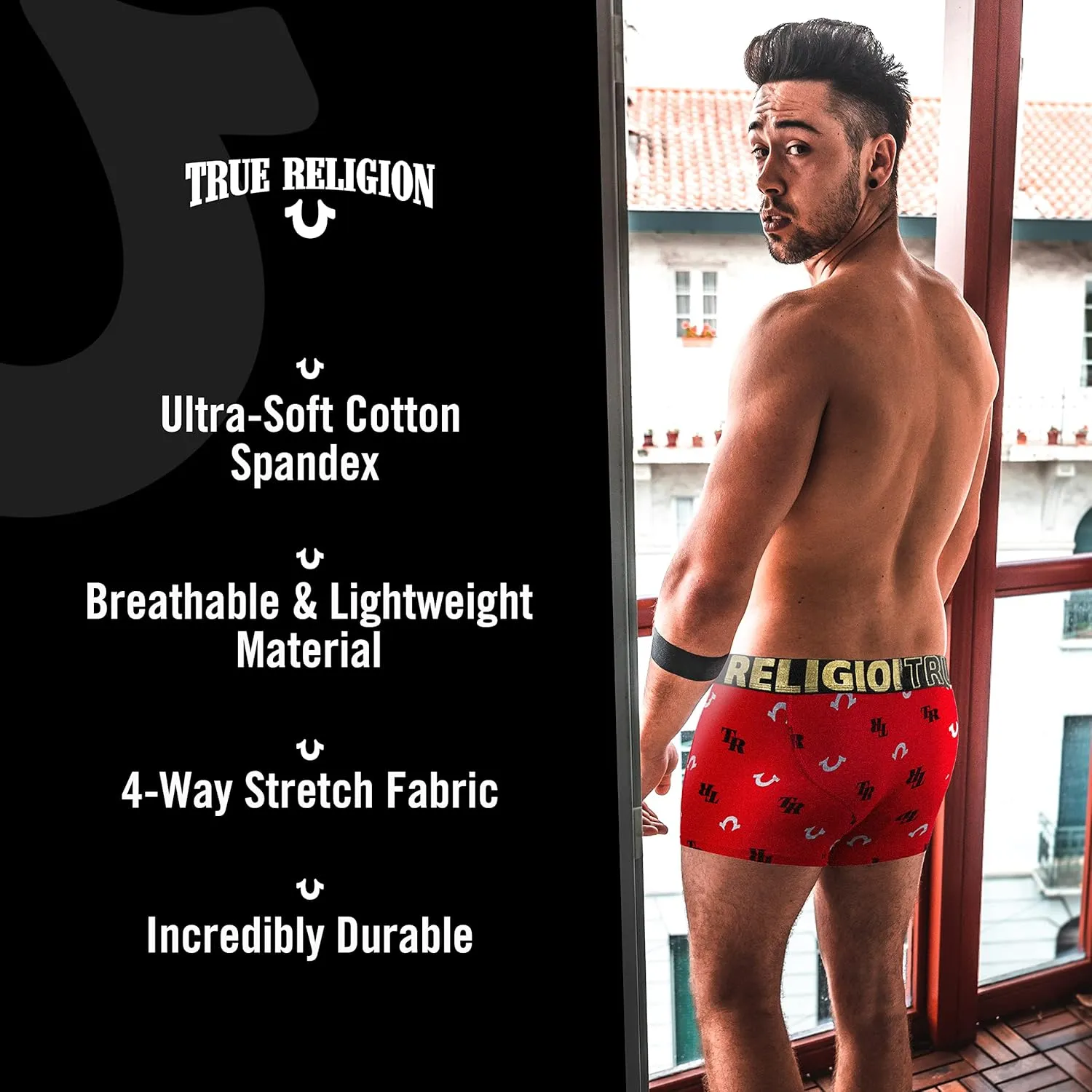 True Religion Mens Boxer Briefs Cotton Stretch Underwear for Men Pack of 6