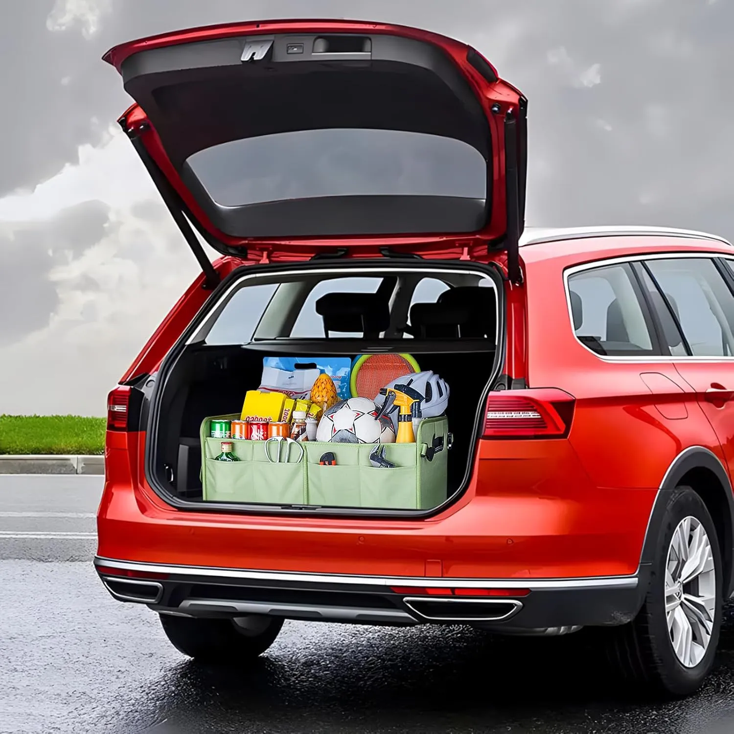 Trunk Organizer SUV, Car Storage Organizer Trunk, NOT-FLIMSY ANTI-SLIDE 70L Spacious Collapsible Sturdy Trunk Organizer for Grocery/Car Accessories/Women Men's Gift, Fruit Green