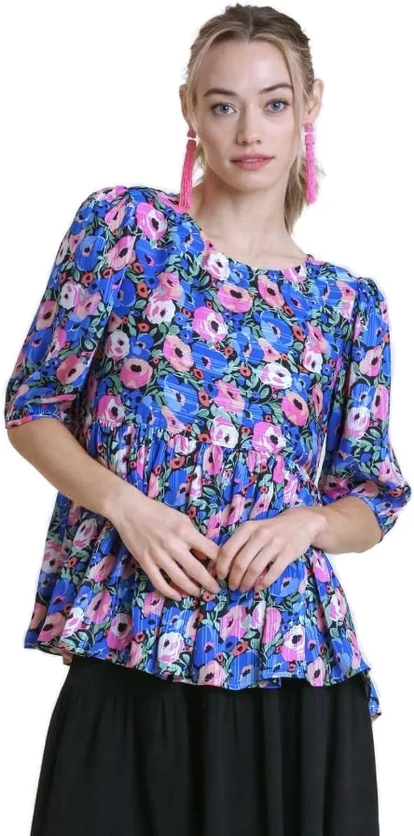 Umgee Women's Floral & Metallic Babydoll Blouse
