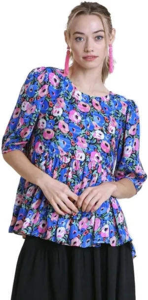 Umgee Women's Floral & Metallic Babydoll Blouse