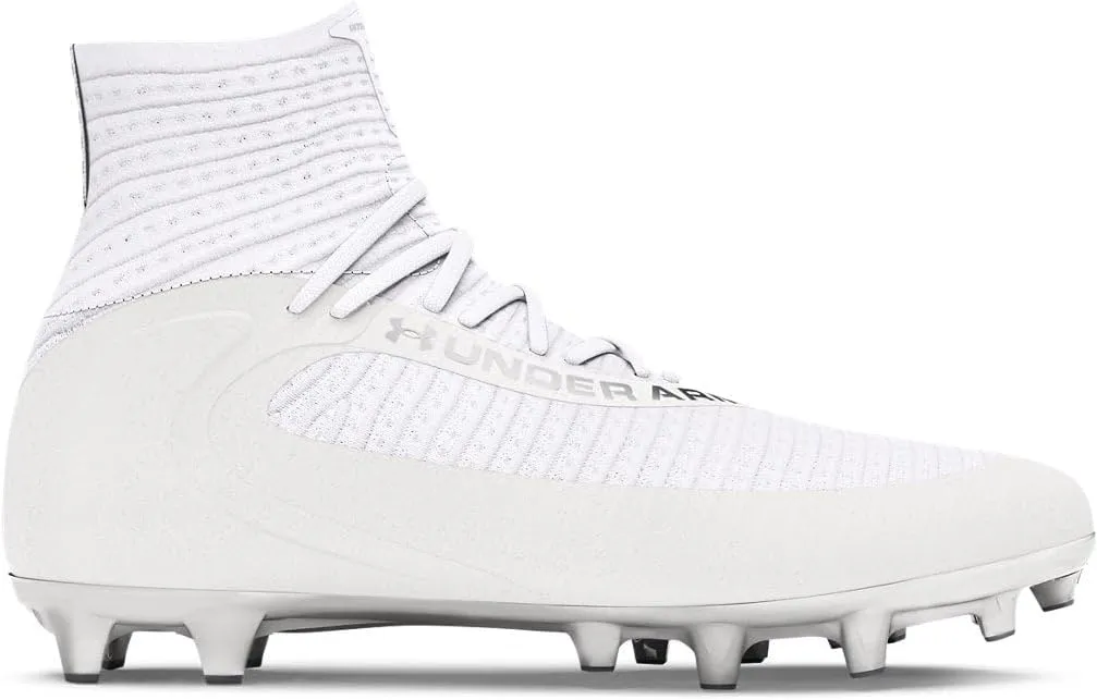 Under Armour Mens Highlight 2 MC Knit Football Cleats - High-Rebound SuperFoam Insole 8 White-Metallic Silver