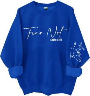 Unisex Adult Fear Not Isaiah 41:10 Green Cotton Blend Slim Fit Crew Neck Sweatshirt