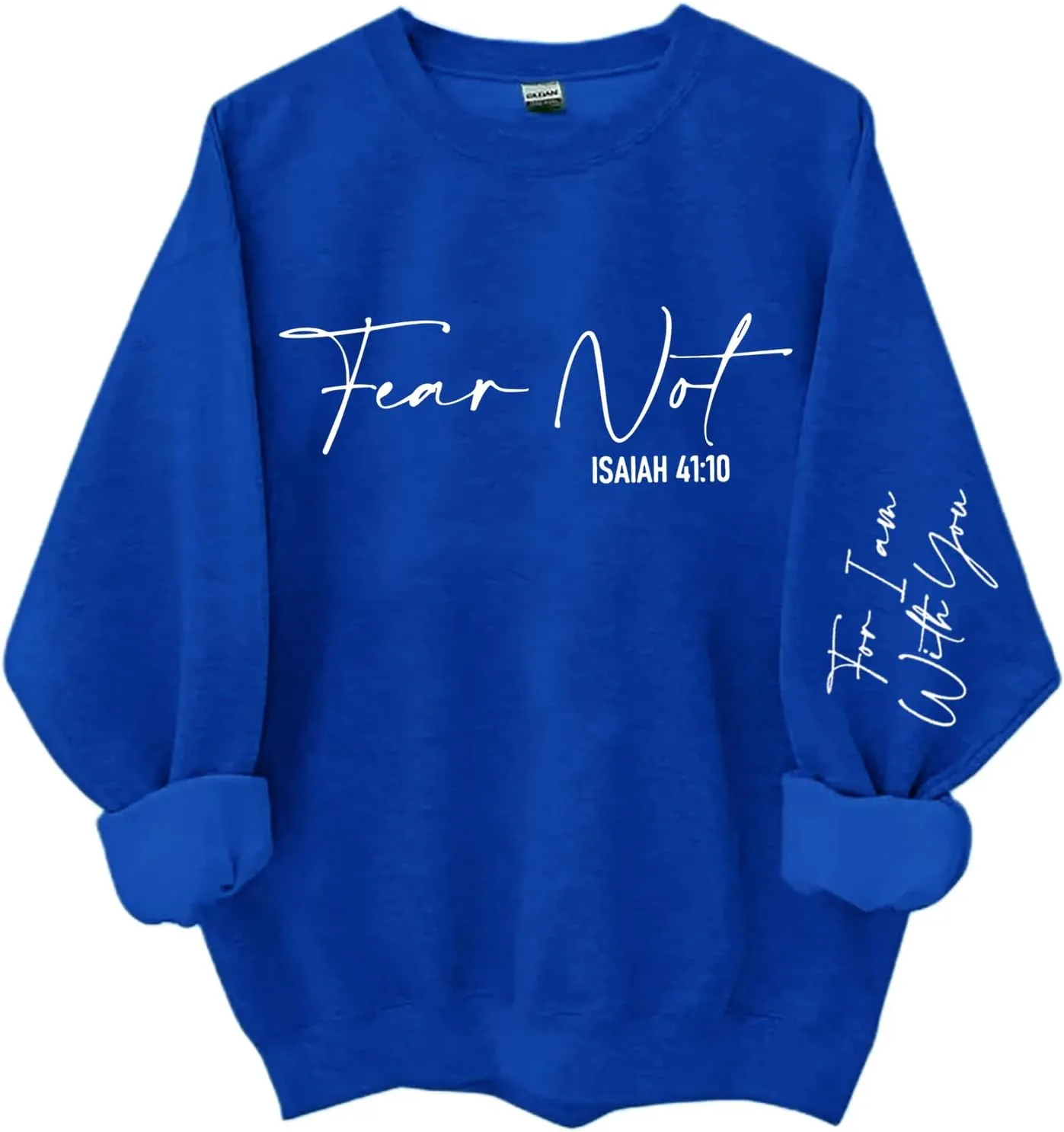 Unisex Adult Fear Not Isaiah 41:10 Green Cotton Blend Slim Fit Crew Neck Sweatshirt