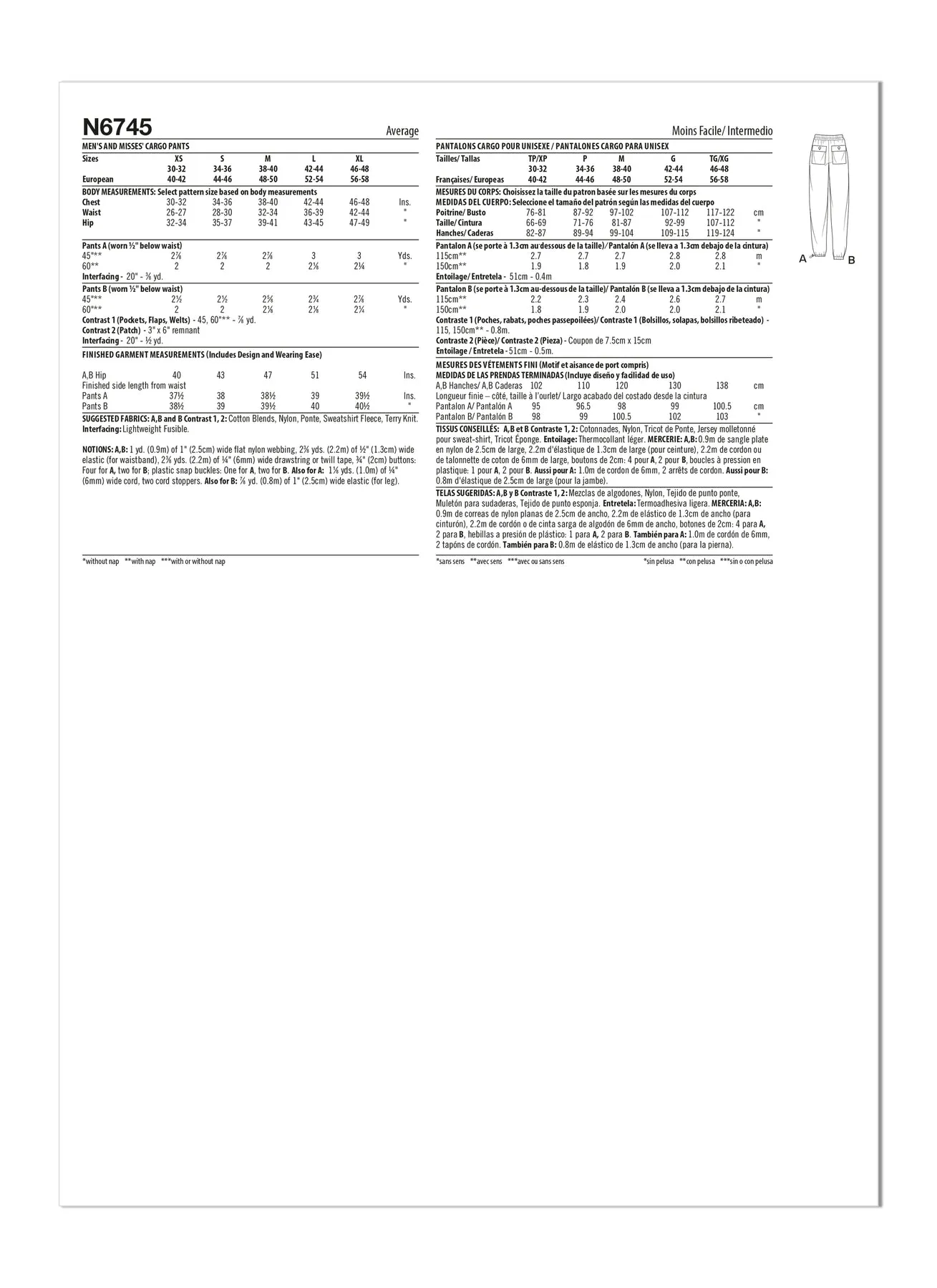 Unisex Cargo Pants Sewing Pattern N6745