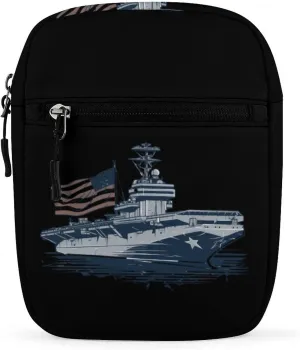 US Ship Naval Boat with American Flag Small Crossbody Bags Adjustable Satchel Bag Travel Shoulder Bag Crossbody Purse for Women Men