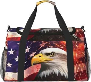 Usa Firework Eagle Star Flag Travel Weekender Overnight Bags Foldable Hand Travel Bag Sport Gym Duffel Bag For Men Women