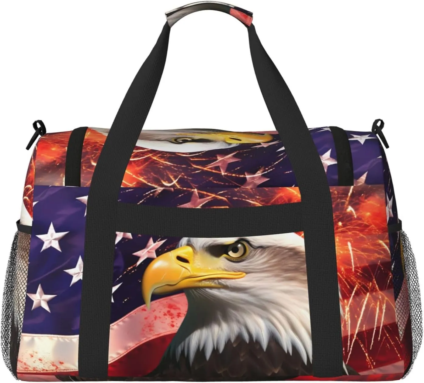 Usa Firework Eagle Star Flag Travel Weekender Overnight Bags Foldable Hand Travel Bag Sport Gym Duffel Bag For Men Women