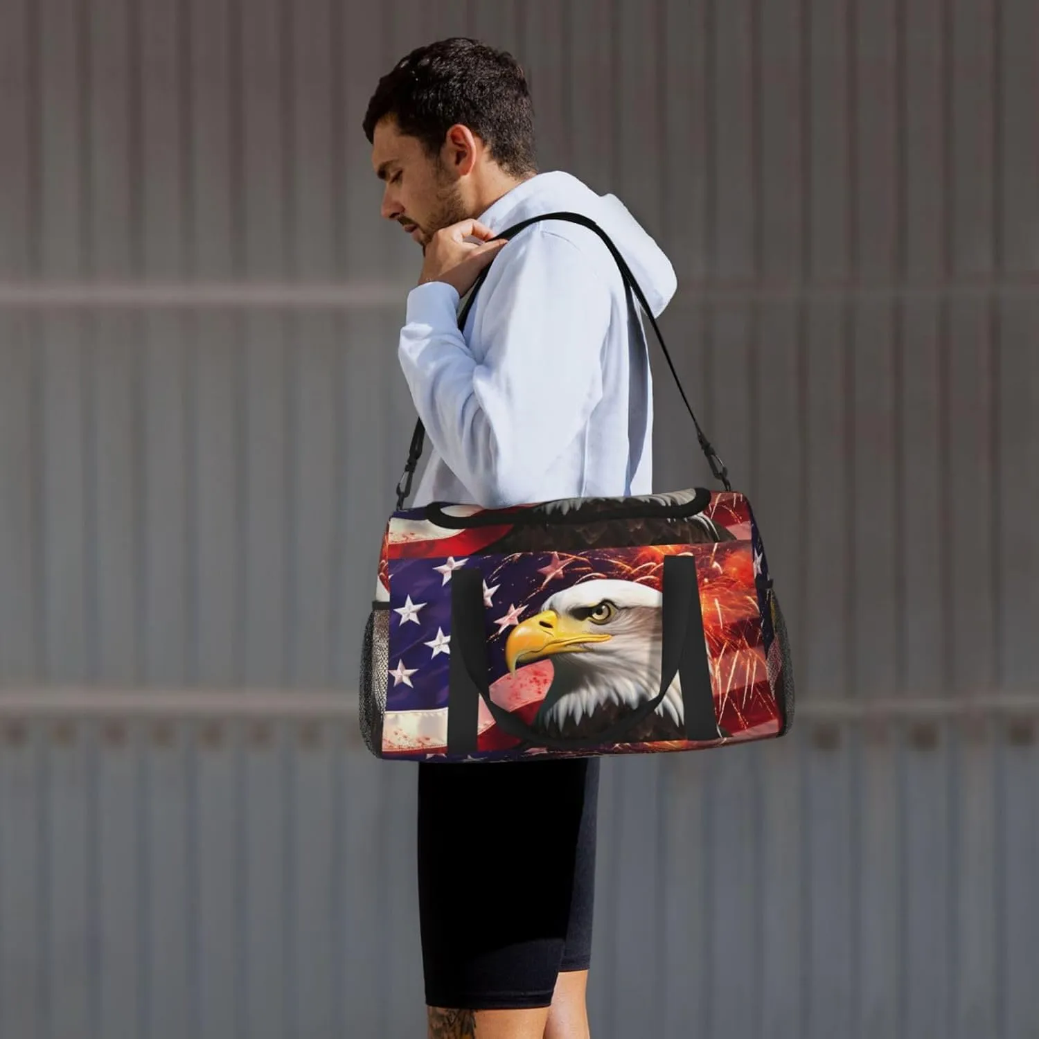 Usa Firework Eagle Star Flag Travel Weekender Overnight Bags Foldable Hand Travel Bag Sport Gym Duffel Bag For Men Women