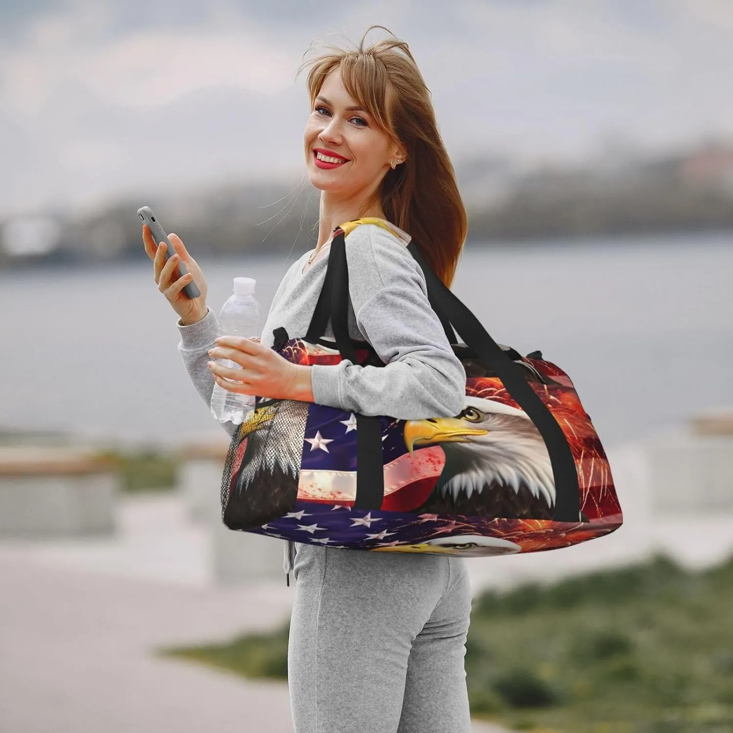 Usa Firework Eagle Star Flag Travel Weekender Overnight Bags Foldable Hand Travel Bag Sport Gym Duffel Bag For Men Women