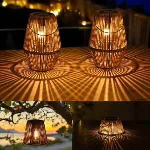 Uspring 2 Pack 3-in-1 Solar Lanterns Outdoor Waterproof Rattan Woven Hanging Solar Lights for Outside with Bright Lamp & LED Bead & 4 Handles, Garden Gifts Decor for Women Mom Patio Yard Porch