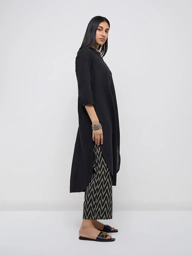 Utsa Black Chevron Ikat Printed Cotton-Blend Ethnic Pants