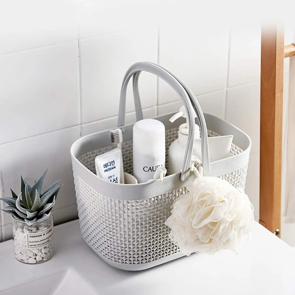 UUJOLY Plastic Organizer Storage Baskets with Handles, Shower Caddy Bins Organizer for Bathroom and kitchen (3 Pack, Grey)