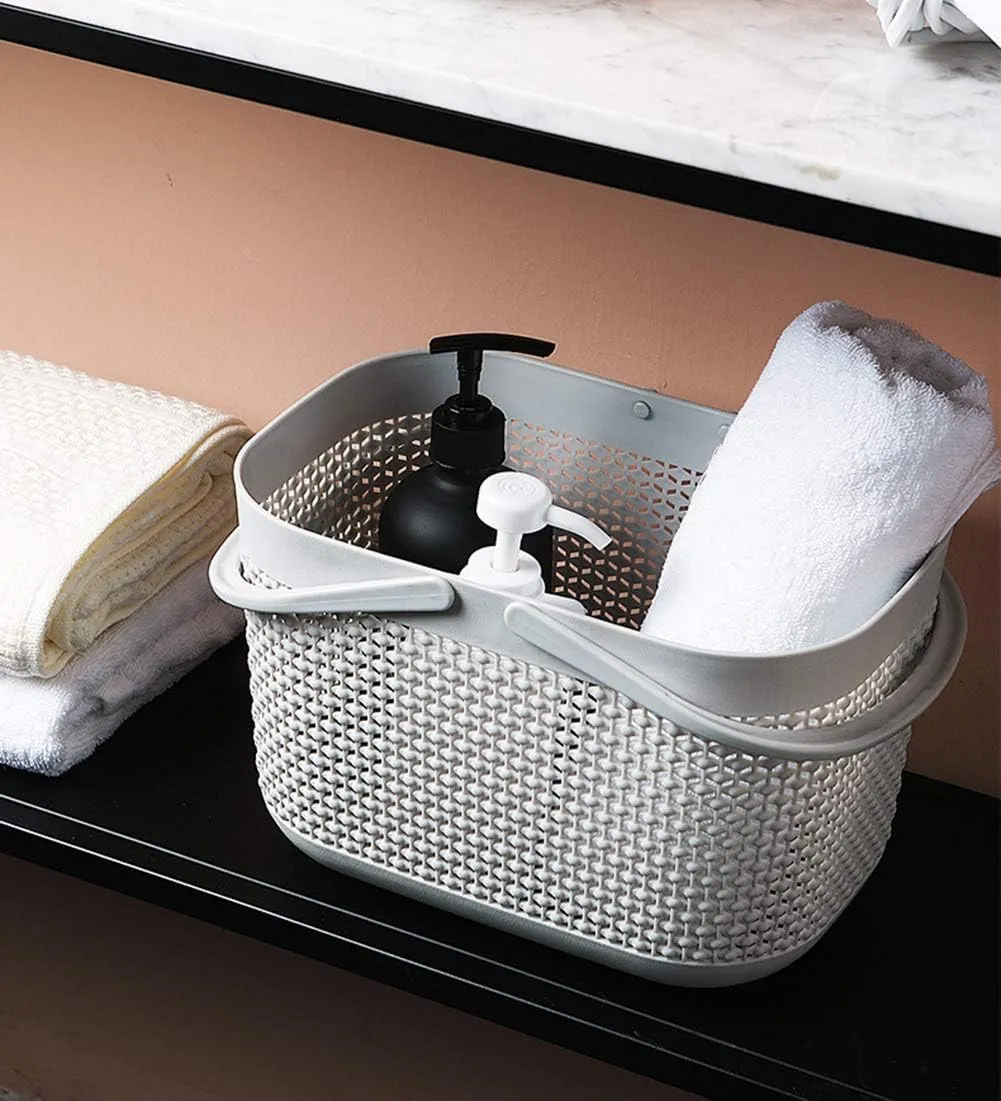 UUJOLY Plastic Organizer Storage Baskets with Handles, Shower Caddy Bins Organizer for Bathroom and kitchen (3 Pack, Grey)