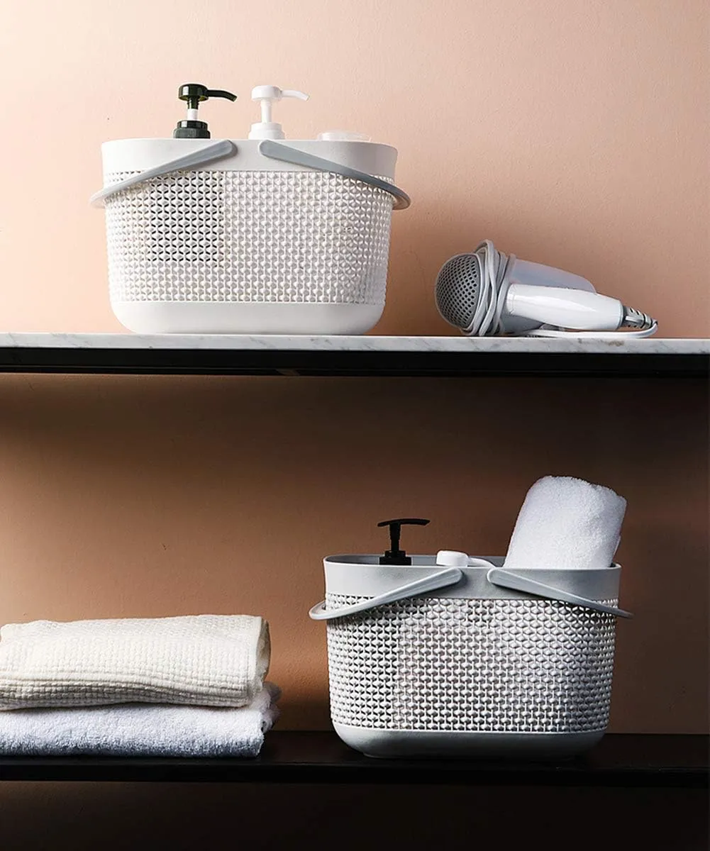 UUJOLY Plastic Organizer Storage Baskets with Handles, Shower Caddy Bins Organizer for Bathroom and kitchen (3 Pack, Grey)