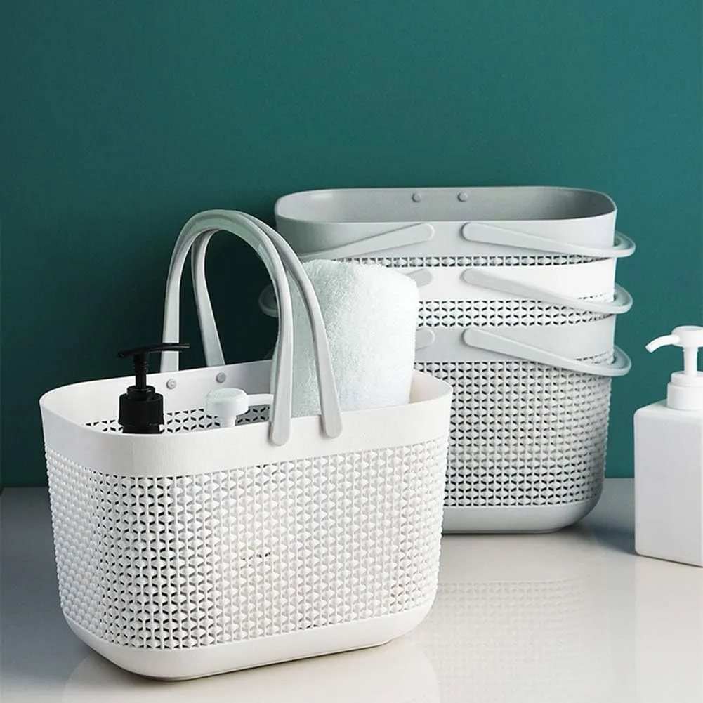 UUJOLY Plastic Storage Baskets with Handle Shower Caddy Organizer Bins for Home Bathroom Kitchen (3 Pack-White)