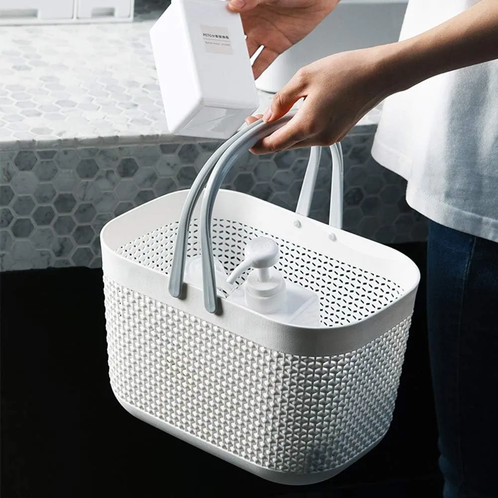 UUJOLY Plastic Storage Baskets with Handle Shower Caddy Organizer Bins for Home Bathroom Kitchen (3 Pack-White)