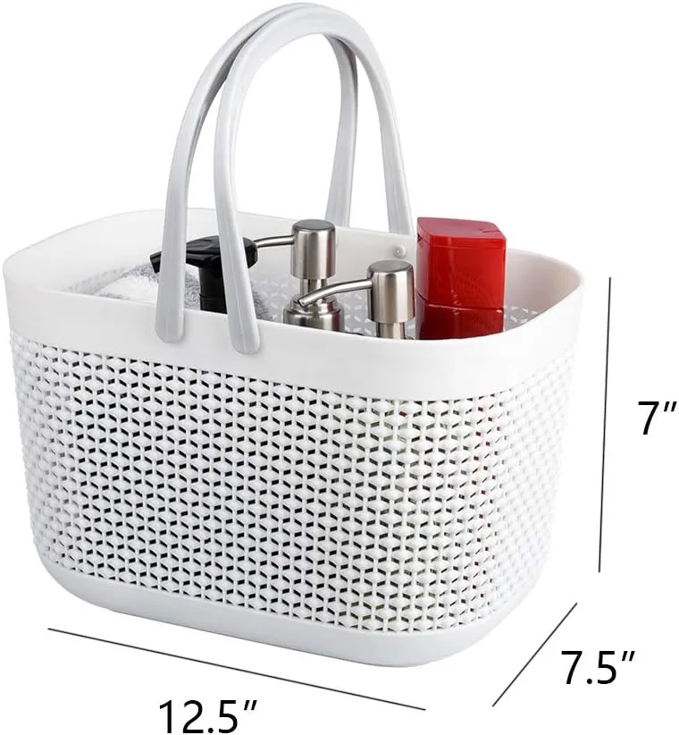 UUJOLY Plastic Storage Baskets with Handle Shower Caddy Organizer Bins for Home Bathroom Kitchen (3 Pack-White)