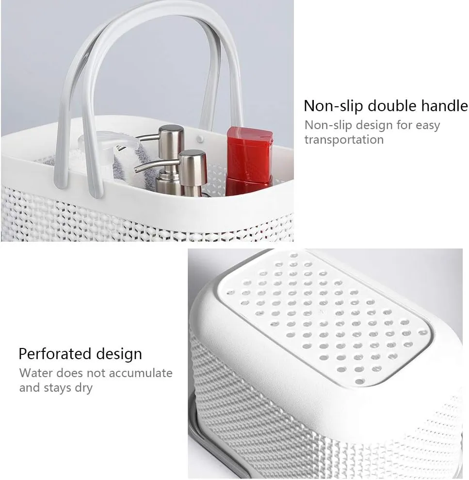 UUJOLY Plastic Storage Baskets with Handle Shower Caddy Organizer Bins for Home Bathroom Kitchen (3 Pack-White)