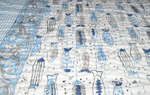 V Vedant Desings Hand Block Anokhi Print Cotton Kantha Bed Cover Quilt Throw Indian Blanket Quilt 88x106 Inch