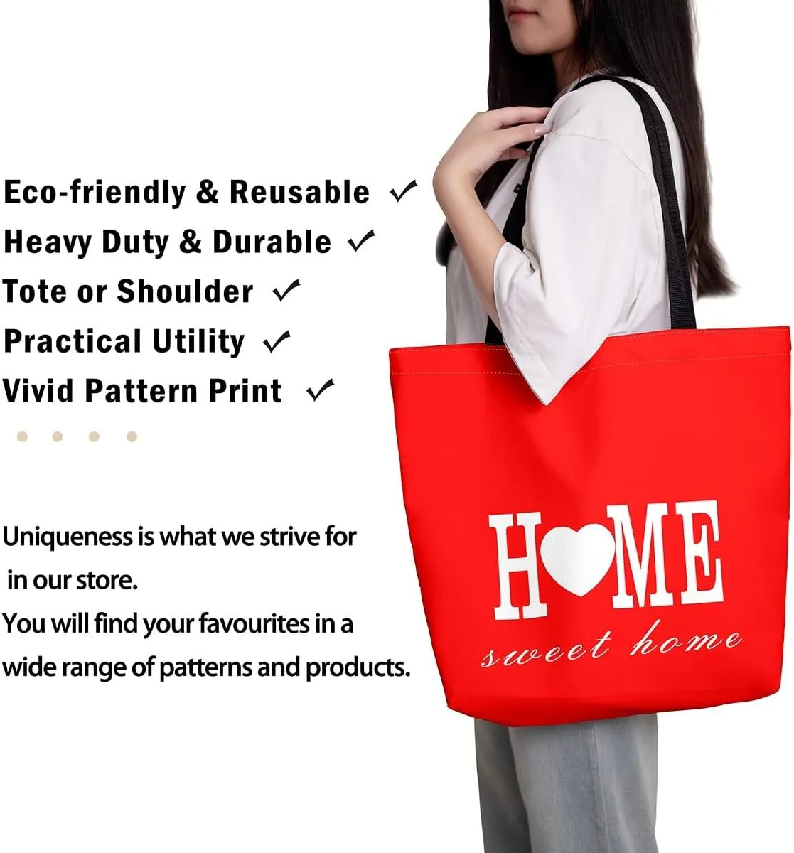 Valentine's Day Canvas Bag Buffalo Plaid Printed Canvas Bag Heart Love Anniversary Canvas Tote Bag
