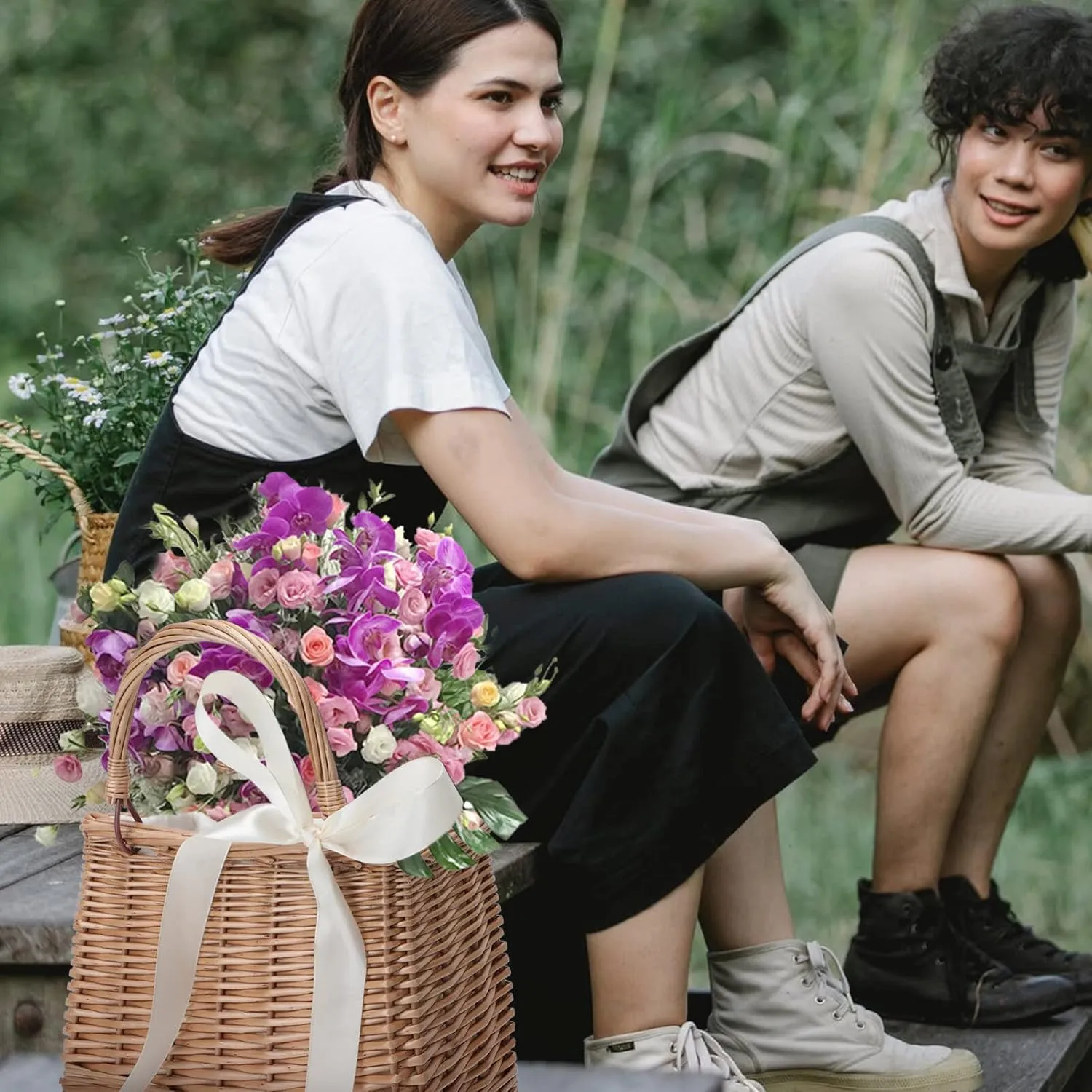 VALICLUD Fruit Basket Hand Woven Rectangular Wicker Handbag Purse Retro Summer Women Straw Tote Bag White