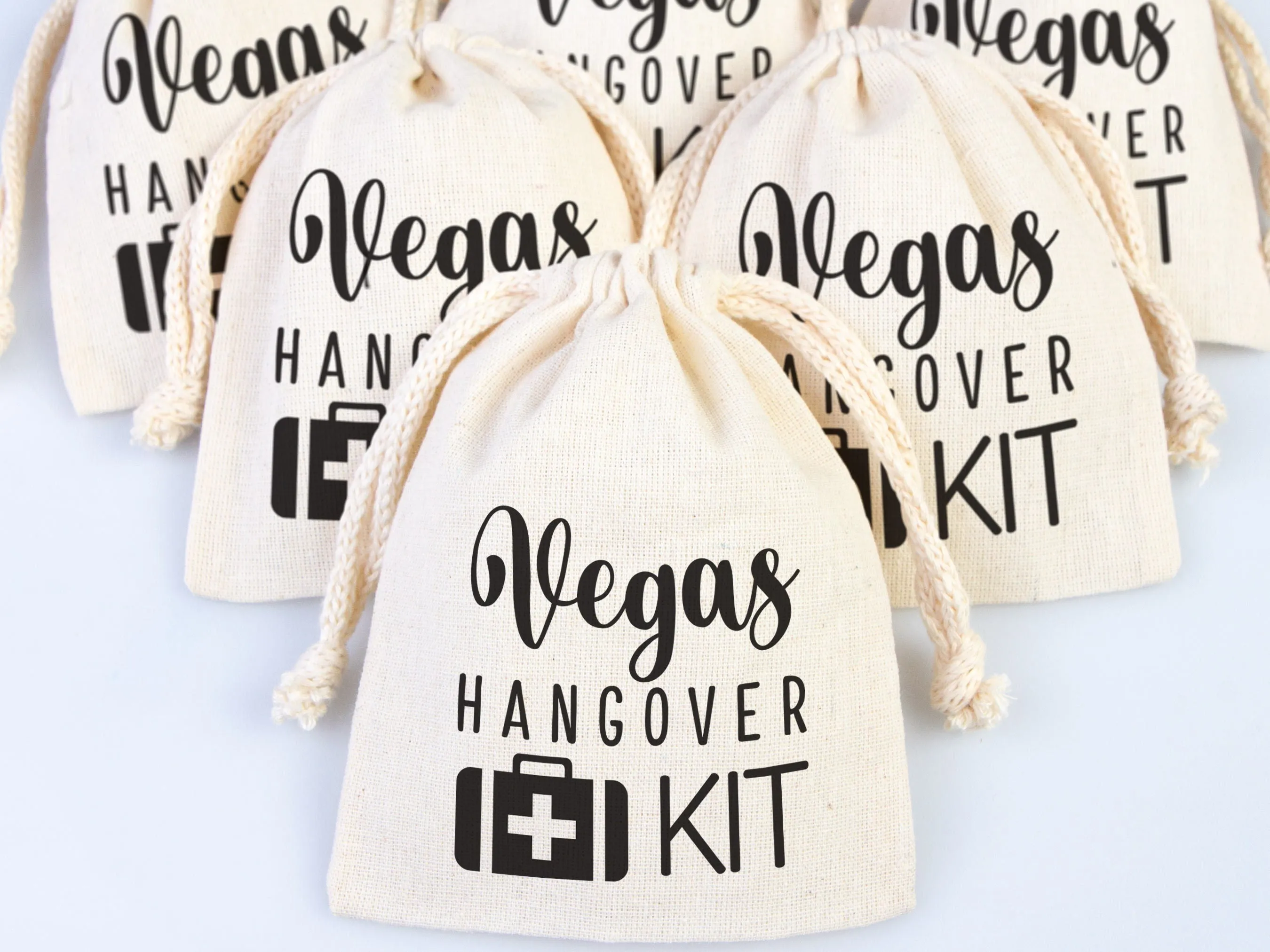Vegas Hangover kit Bags, Vegas Party Bags, Survival, Recovery Kit Party Custom Name Print, Organic Cotton Drawstring Pouchs Bag