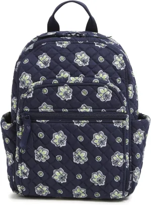 Vera Bradley Premium Cotton Small Backpack, Navy and Neon Green Bandana Paisley