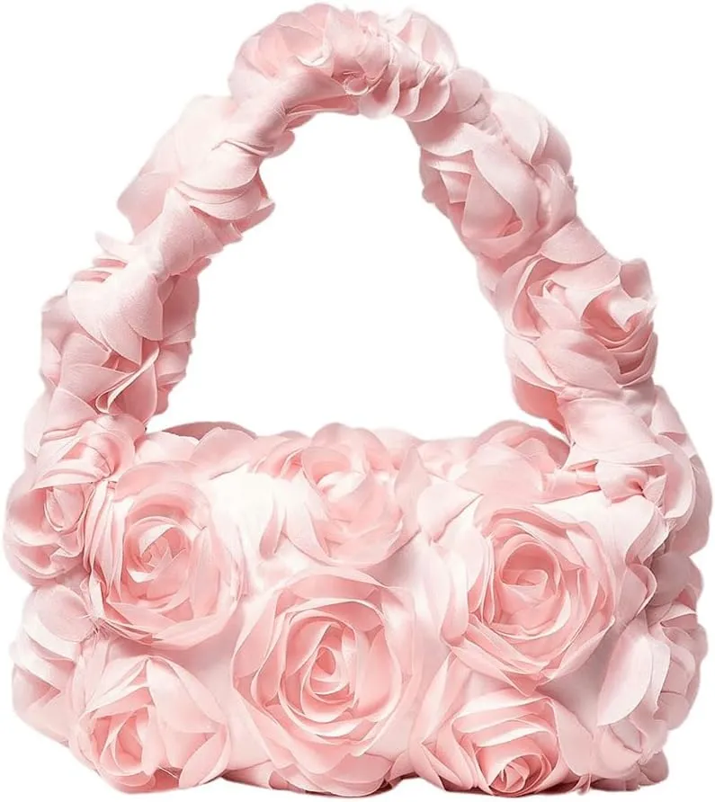 Verdusa Women's 3D Flower Clutch Handbags Rose Evening Purse Top Handle Bags