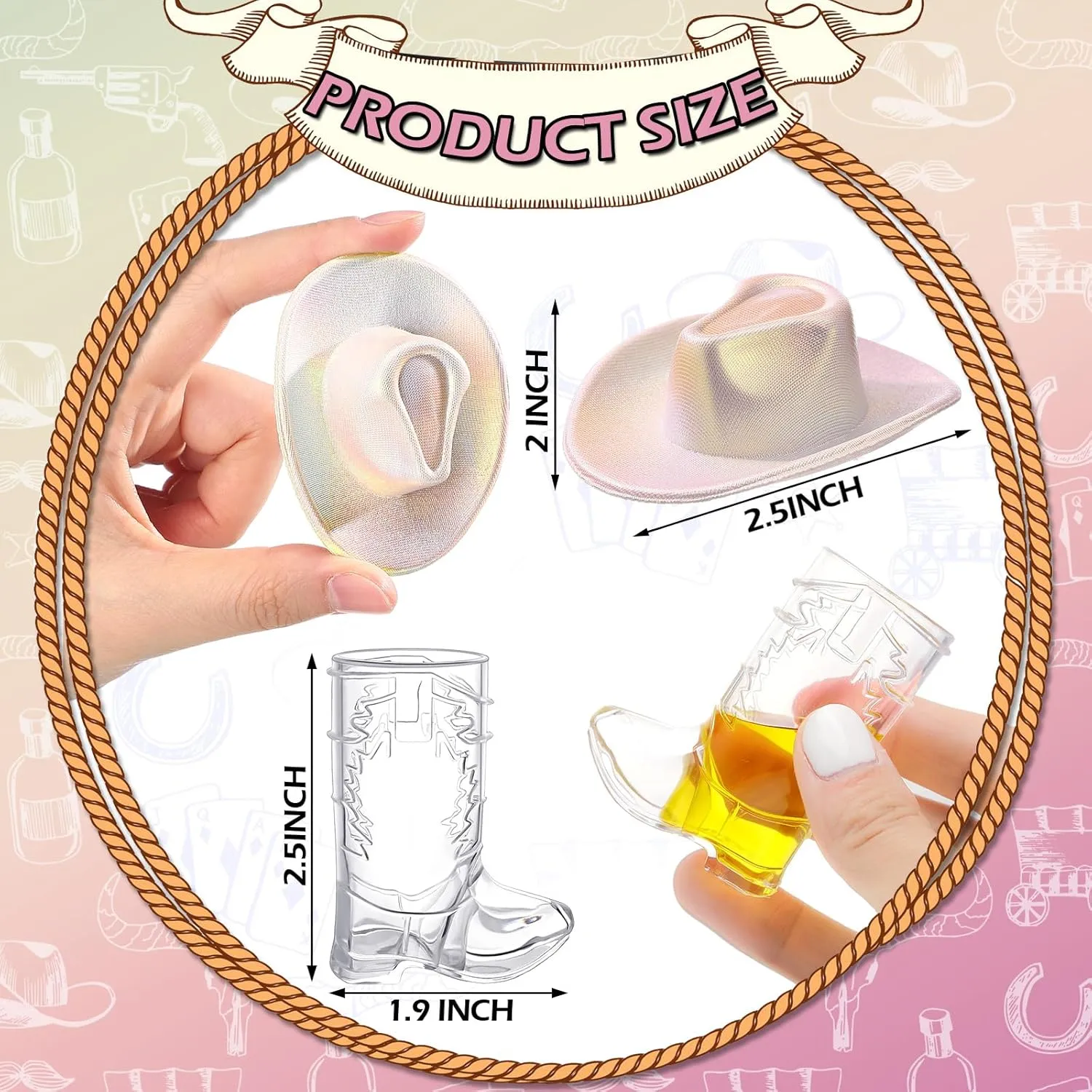 Vesici 20 Pcs Mini Cowgirl Hat Tiny Cowboy Shot Glass Decoration Cute Neon Space Cowgirl Hat Boot Shot for Dollhouse (Laser Silver White)