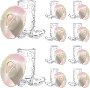 Vesici 20 Pcs Mini Cowgirl Hat Tiny Cowboy Shot Glass Decoration Cute Neon Space Cowgirl Hat Boot Shot for Dollhouse (Laser Silver White)