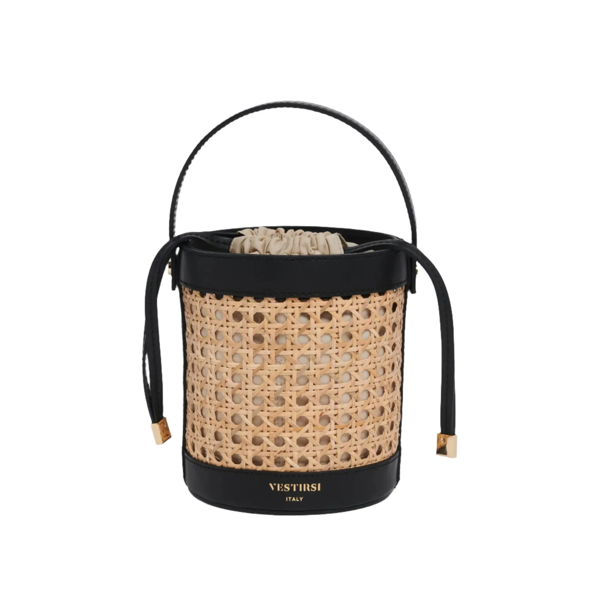 Vestirsi Brittany Rattan Bucket Bag Black