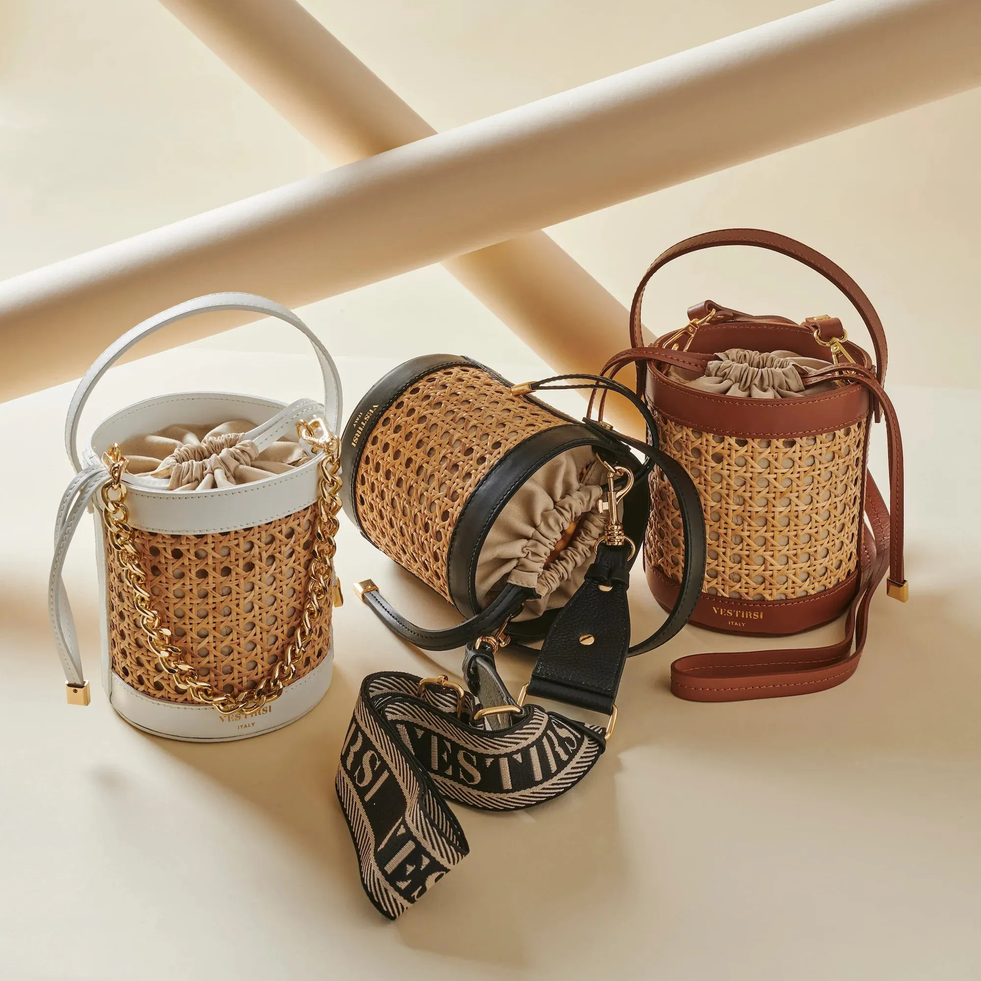 Vestirsi Brittany Rattan Bucket Bag Black