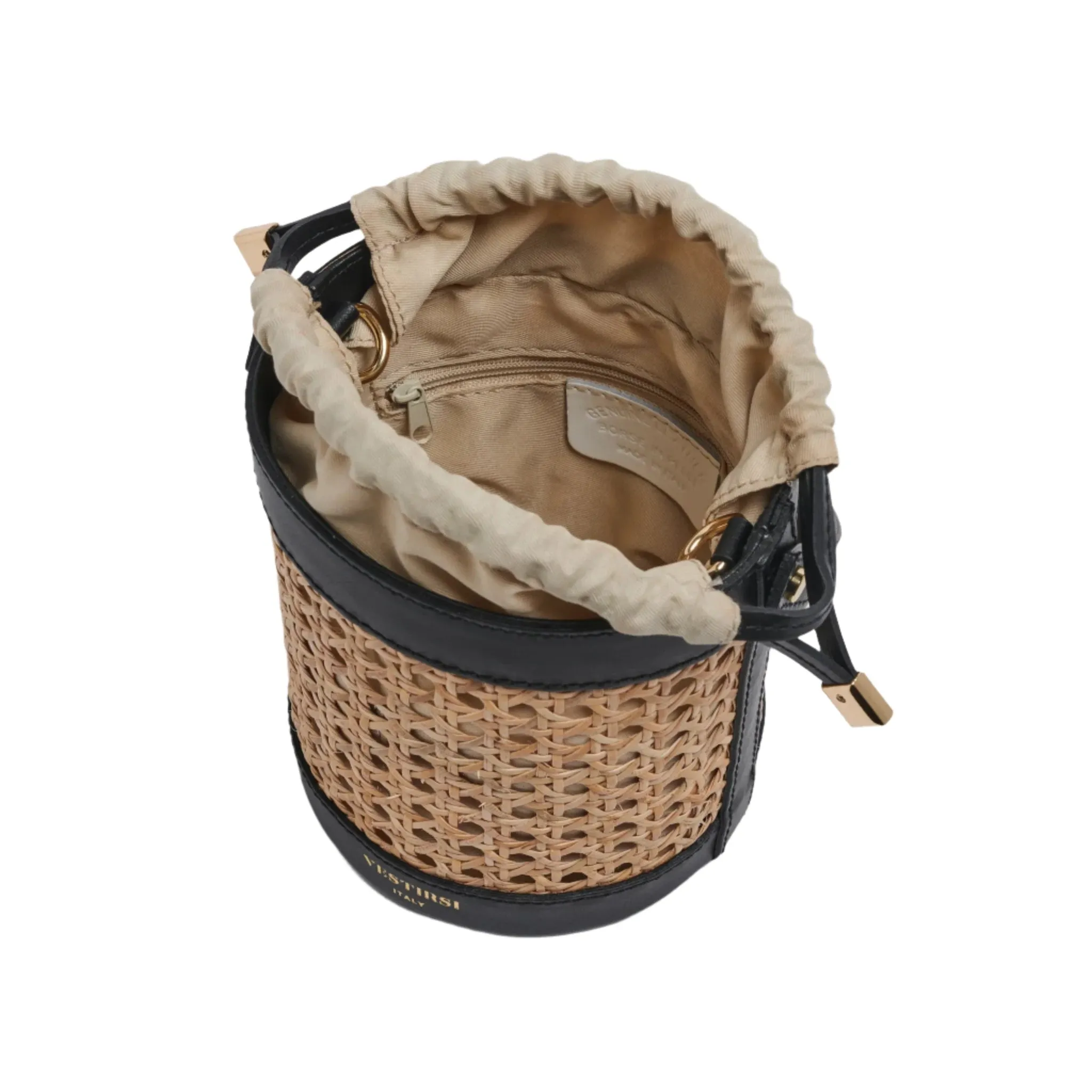 Vestirsi Brittany Rattan Bucket Bag Black