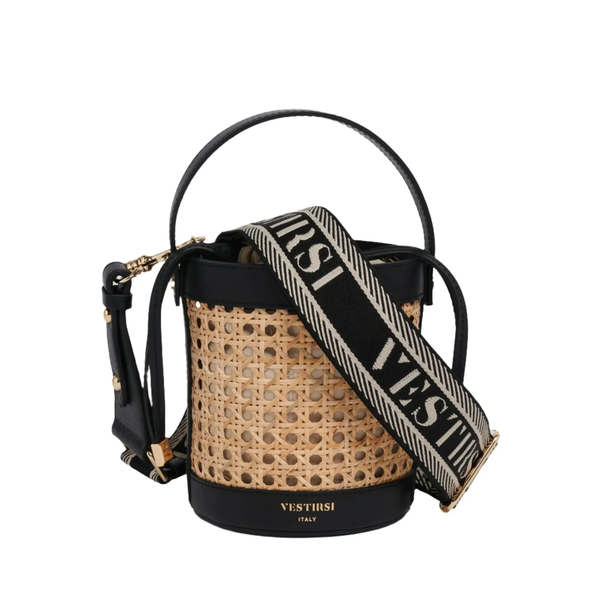 Vestirsi Brittany Rattan Bucket Bag Black