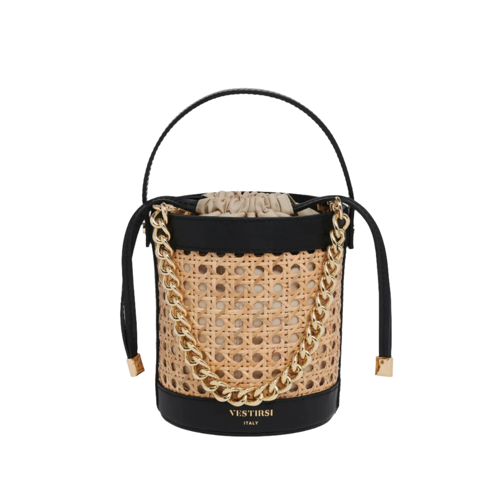 Vestirsi Brittany Rattan Bucket Bag Black