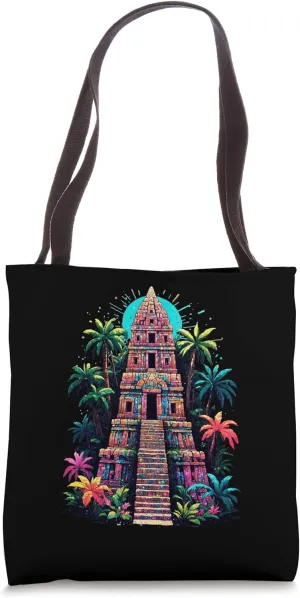 Vibrant Aztec Pyramid in Jungle Colors and Patterns Tote Bag